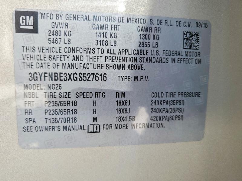 64365836 :رقم المزاد ، 3GYFNBE3XGS527616 vin ، 2016 Cadillac Srx مزاد بيع