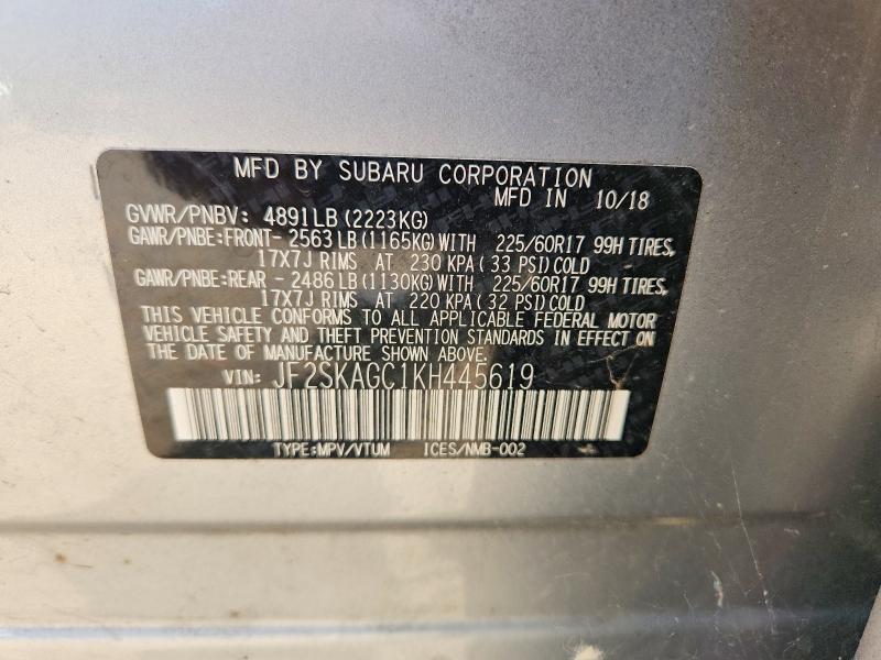 65121166 :رقم المزاد ، JF2SKAGC1KH445619 vin ، 2019 Subaru Forester مزاد بيع