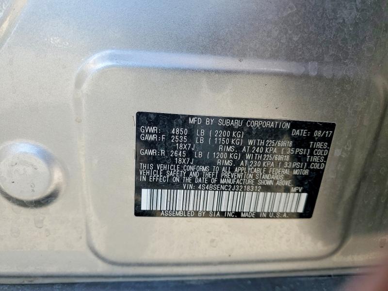 63919216 :رقم المزاد ، 4S4BSENC2J3218312 vin ، 2018 Subaru Outback مزاد بيع