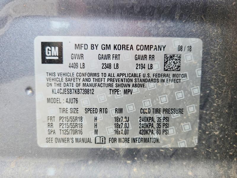 2019 Buick Encore მანქანა იყიდება აუქციონზე, vin: KL4CJESB7KB739812, აუქციონის ნომერი: 64322556