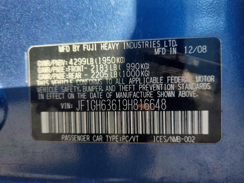 Продаж на аукціоні авто 2009 Subaru Impreza, vin: JF1GH63619H816648, номер лоту: 66041586