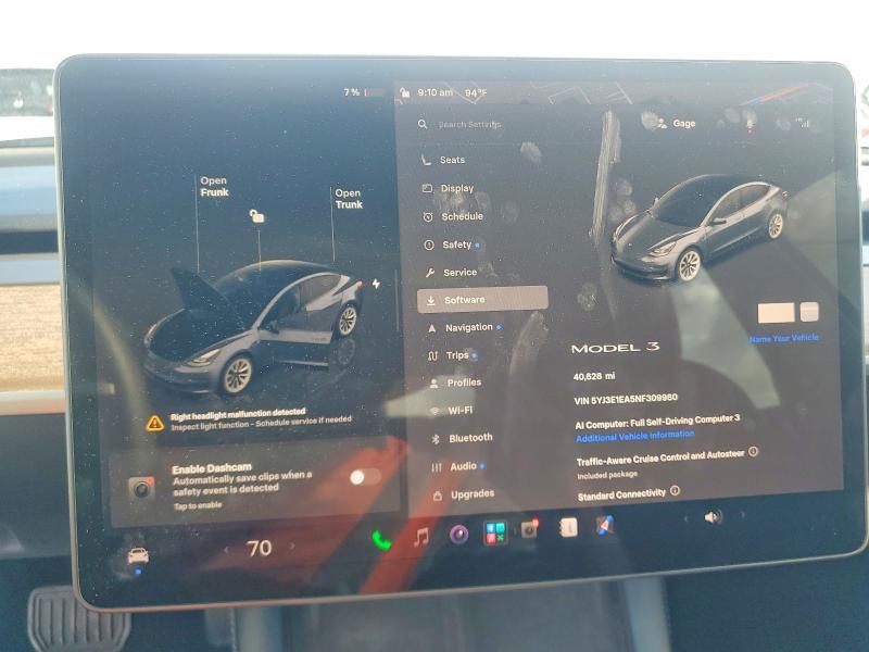 Продаж на аукціоні авто 2022 Tesla Model 3, vin: 5YJ3E1EA5NF309980, номер лоту: 65390746
