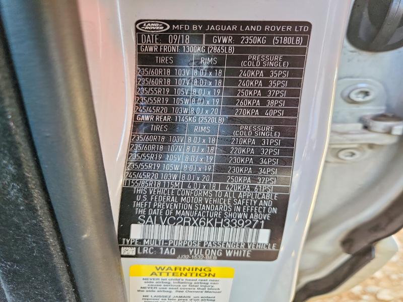 Aukcja sprzedaży 2019 Land Rover Range Rover Evoque, vin: SALVC2RX6KH339271, numer aukcji: 67006336
