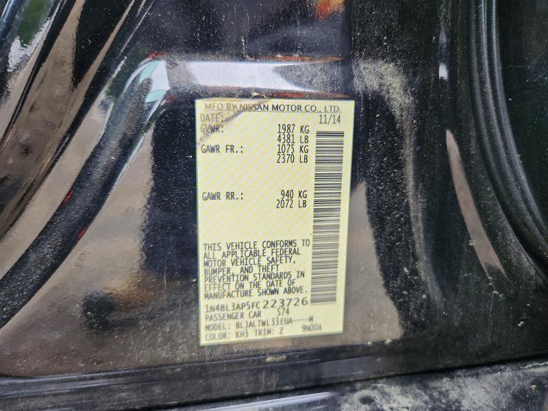 2015 Nissan Altima მანქანა იყიდება აუქციონზე, vin: 1N4BL3AP5FC223726, აუქციონის ნომერი: 65643956