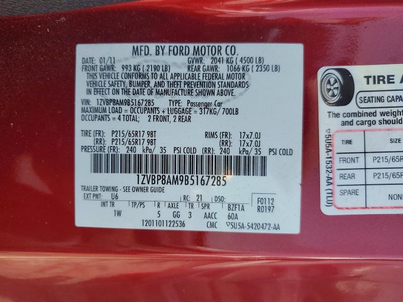 Aukcja sprzedaży 2011 Ford Mustang, vin: 1ZVBP8AM9B5167285, numer aukcji: 65357406