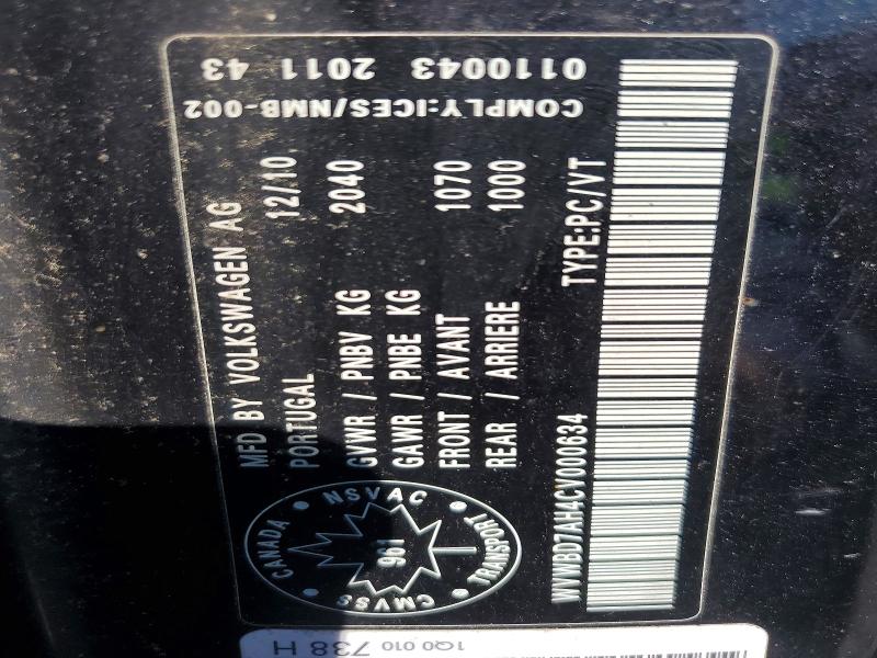 2012 Volkswagen Eos მანქანა იყიდება აუქციონზე, vin: WVWBD7AH4CV000634, აუქციონის ნომერი: 64572736