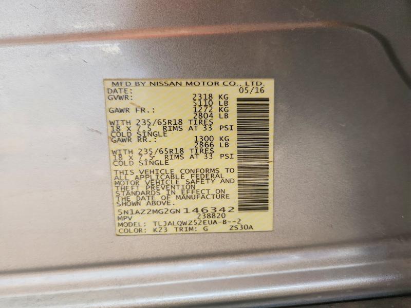 Продажа на аукционе авто 2016 Nissan Murano, vin: 5N1AZ2MG2GN146342, номер лота: 66140016