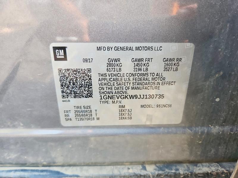 Продаж на аукціоні авто 2018 Chevrolet Traverse, vin: 1GNEVGKW9JJ130735, номер лоту: 63933796