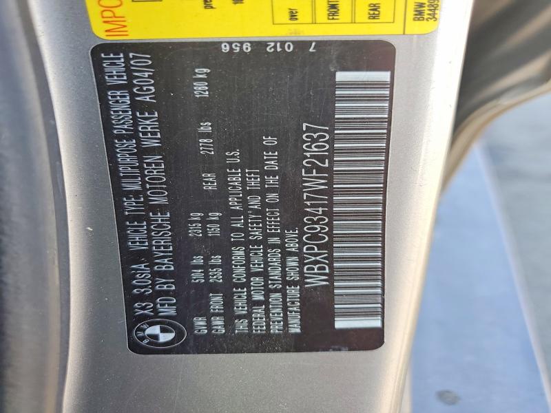 2007 Bmw X3 მანქანა იყიდება აუქციონზე, vin: WBXPC93417WF21637, აუქციონის ნომერი: 62359536
