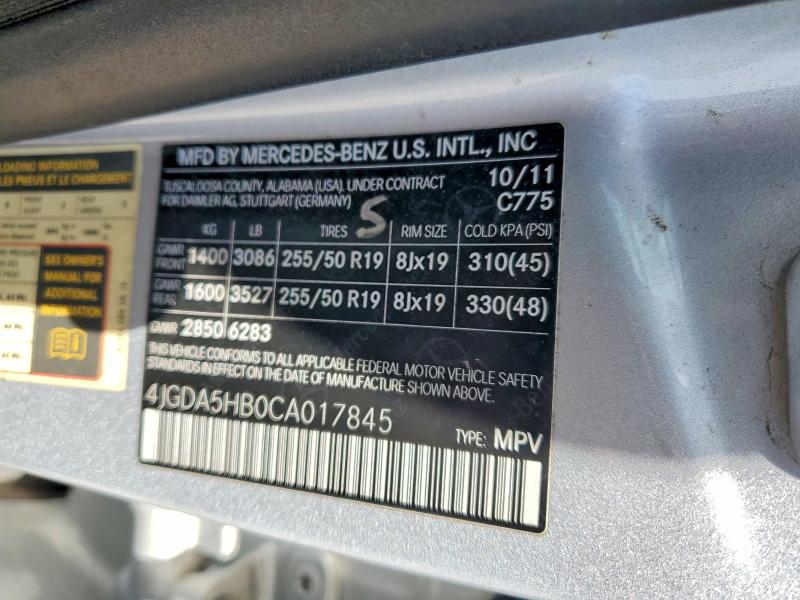 65759636 :رقم المزاد ، 4JGDA5HB0CA017845 vin ، 2012 Mercedes-benz Ml مزاد بيع