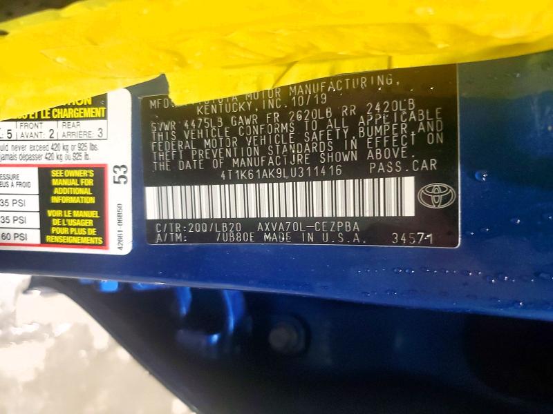 Aukcja sprzedaży 2020 Toyota Camry, vin: 4T1K61AK9LU311416, numer aukcji: 64109586