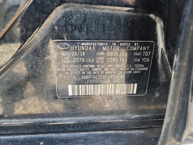 2015 Hyundai Azera მანქანა იყიდება აუქციონზე, vin: KMHFH4JGXFA439646, აუქციონის ნომერი: 65567196