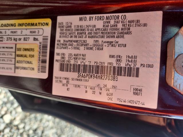 Продажа на аукционе авто 2017 Ford Fusion, vin: 3FA6P0K94HR270383, номер лота: 67063106