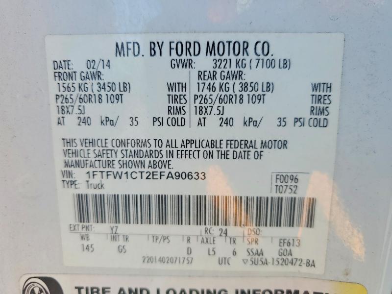 Продажа на аукционе авто 2014 Ford F150, vin: 1FTFW1CT2EFA90633, номер лота: 64808626
