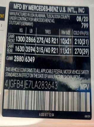 Продаж на аукціоні авто 2020 Mercedes-benz Gle, vin: 4JGFB4JE7LA283643, номер лоту: 63888206