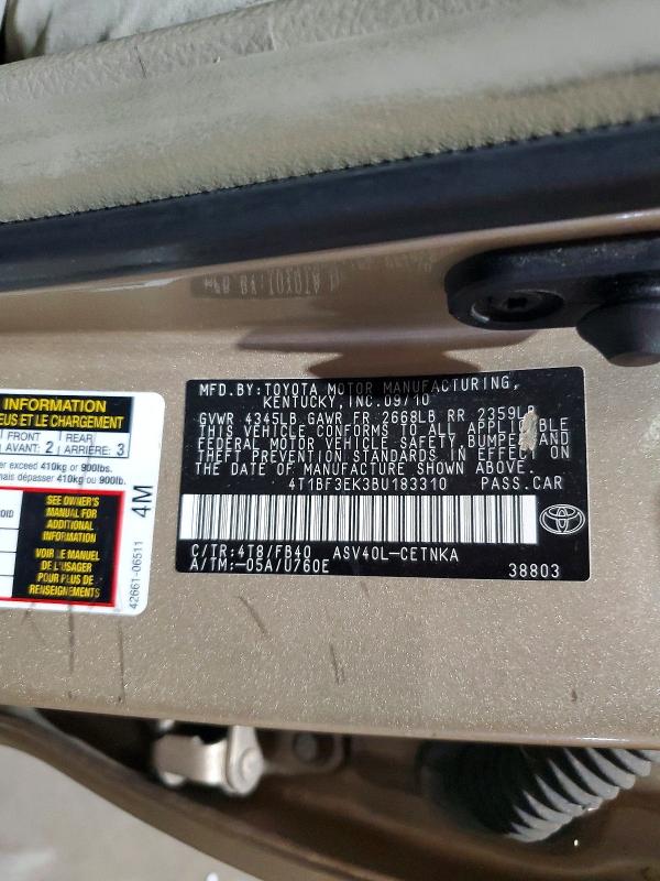 Aukcja sprzedaży 2011 Toyota Camry, vin: 4T1BF3EK3BU183310, numer aukcji: 65221966