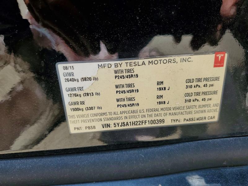 2015 Tesla Model S მანქანა იყიდება აუქციონზე, vin: 5YJSA1H22FF100399, აუქციონის ნომერი: 64202576