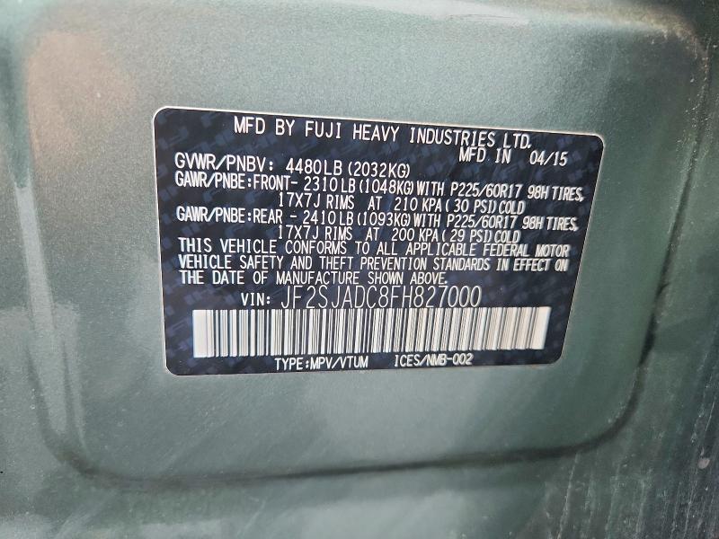 Aukcja sprzedaży 2015 Subaru Forester, vin: JF2SJADC8FH827000, numer aukcji: 64822846