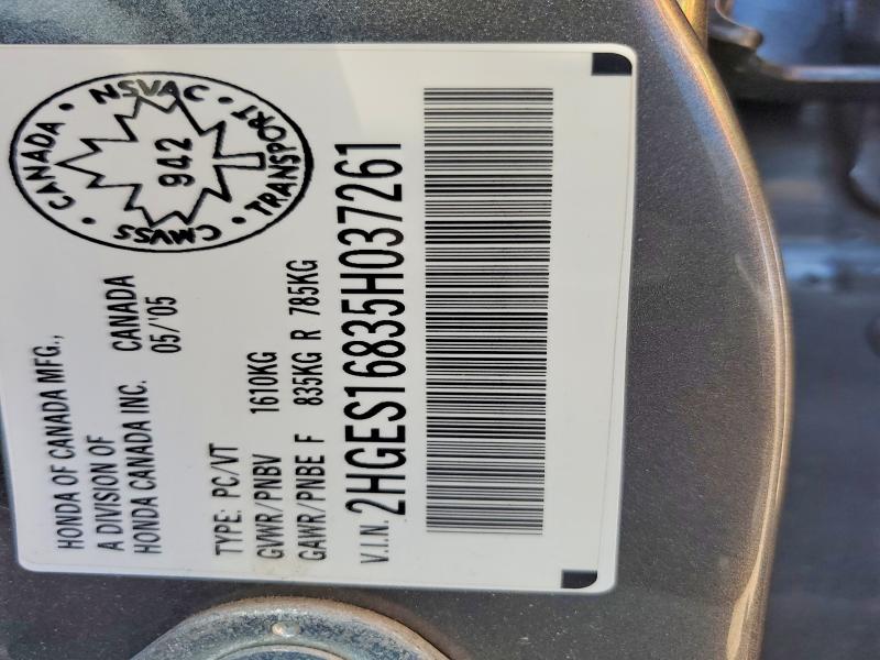 66588906 :رقم المزاد ، 2HGES16835H037261 vin ، 2005 Honda Civic مزاد بيع