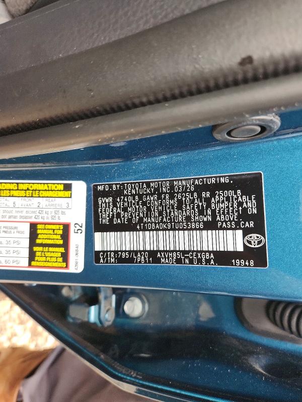 2026 Toyota Camry მანქანა იყიდება აუქციონზე, vin: 4T1DBADK9TU053866, აუქციონის ნომერი: 65037466