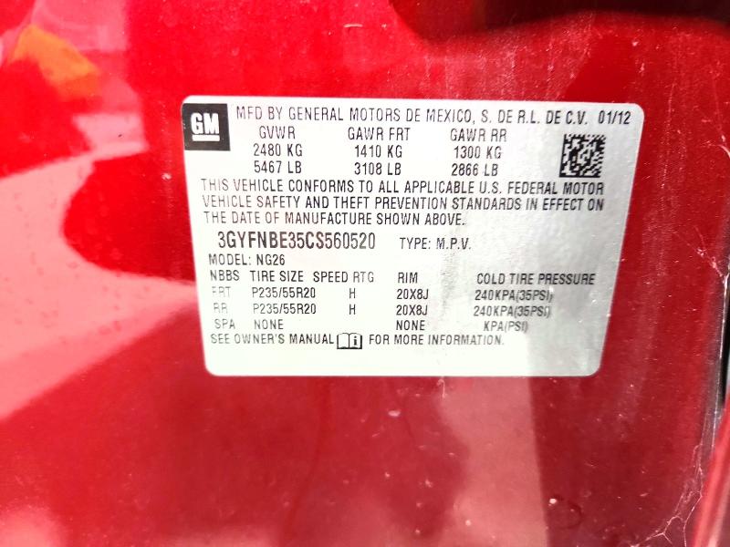 Aukcja sprzedaży 2012 Cadillac Srx, vin: 3GYFNBE35CS560520, numer aukcji: 65560456