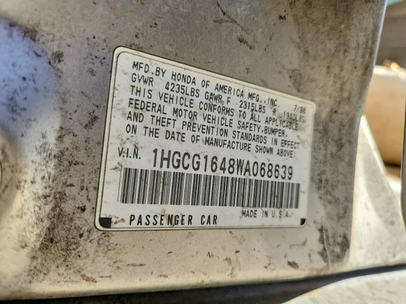1998 Honda Accord მანქანა იყიდება აუქციონზე, vin: 1HGCG1648WA068639, აუქციონის ნომერი: 66318376