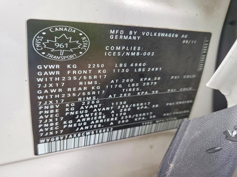 Продаж на аукціоні авто 2012 Volkswagen Tiguan, vin: WVGBV7AX8CW516652, номер лоту: 65449176