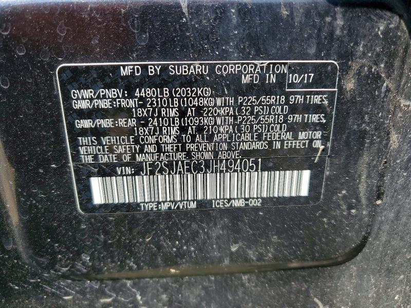 Aukcja sprzedaży 2018 Subaru Forester, vin: JF2SJAEC3JH494051, numer aukcji: 63605496