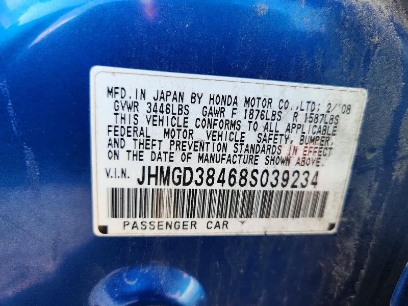 64005096 :رقم المزاد ، JHMGD38468S039234 vin ، 2008 Honda Fit مزاد بيع