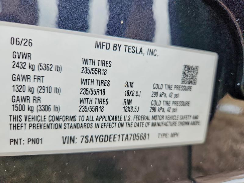 Aukcja sprzedaży 2026 Tesla Model Y, vin: 7SAYGDEE1TA705681, numer aukcji: 64465176