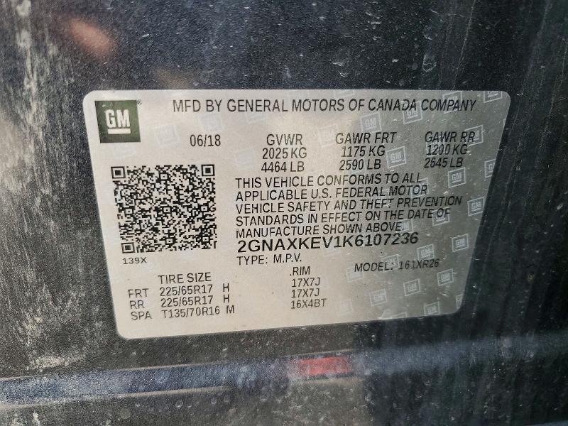 2019 Chevrolet Equinox მანქანა იყიდება აუქციონზე, vin: 2GNAXKEV1K6107236, აუქციონის ნომერი: 64936326