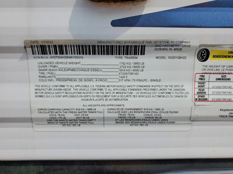 Продажа на аукционе авто 2022 Keystone Springdale 2010bh, vin: 4YDTSGH29NW105319, номер лота: 64455946