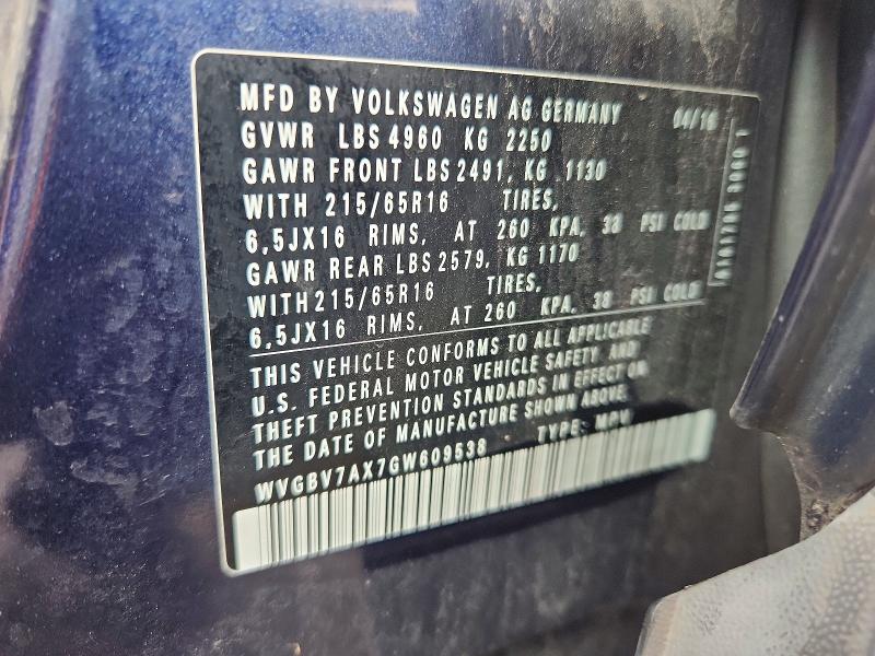 Продажа на аукционе авто 2016 Volkswagen Tiguan, vin: WVGBV7AX7GW609538, номер лота: 65316306