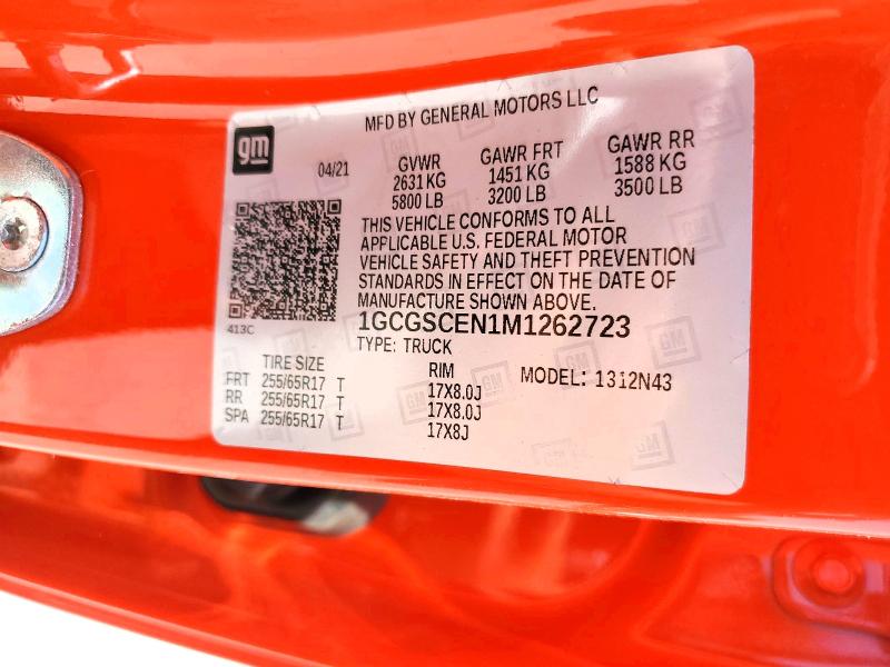 Aukcja sprzedaży 2021 Chevrolet Colorado, vin: 1GCGSCEN1M1262723, numer aukcji: 65031896