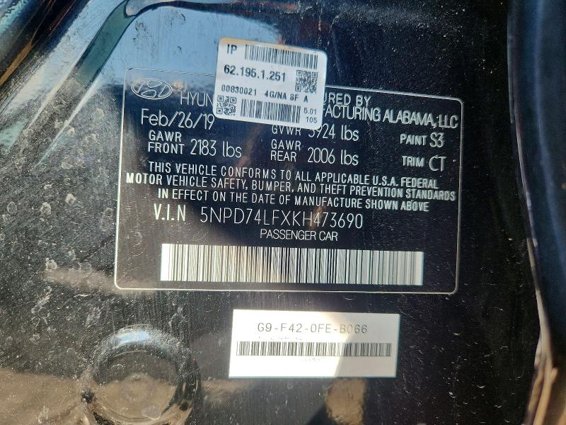 64277786 :رقم المزاد ، 5NPD74LFXKH473690 vin ، 2019 Hyundai Elantra مزاد بيع
