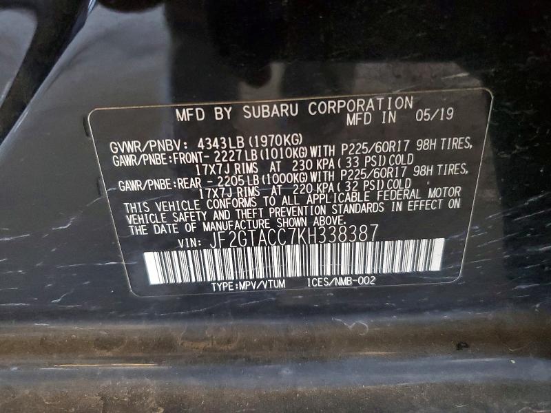 Продаж на аукціоні авто 2019 Subaru Crosstrek, vin: JF2GTACC7KH338387, номер лоту: 66699326