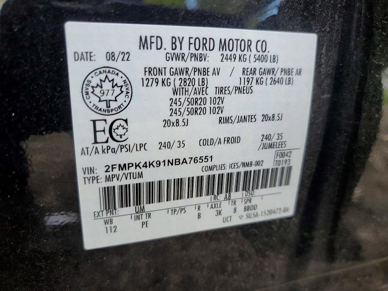 Продажа на аукционе авто 2022 Ford Edge, vin: 2FMPK4K91NBA76551, номер лота: 66583766