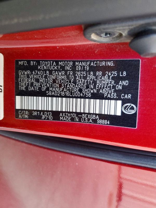 Продажа на аукционе авто 2020 Lexus Es, vin: 58AD21B16LU004756, номер лота: 55940496