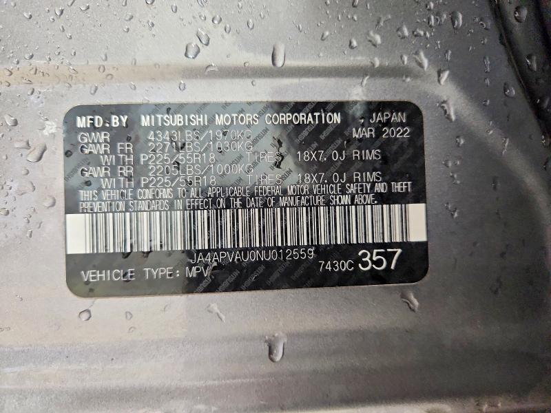 65648816 :رقم المزاد ، JA4APVAU0NU012559 vin ، 2022 Mitsubishi Outlander Sport مزاد بيع