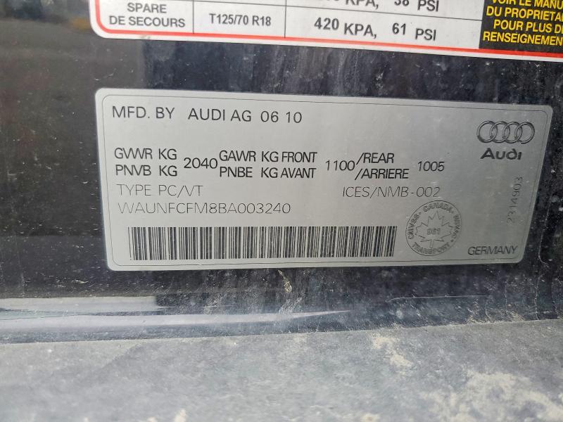 2011 Audi A3 მანქანა იყიდება აუქციონზე, vin: WAUNFCFM8BA003240, აუქციონის ნომერი: 62564016