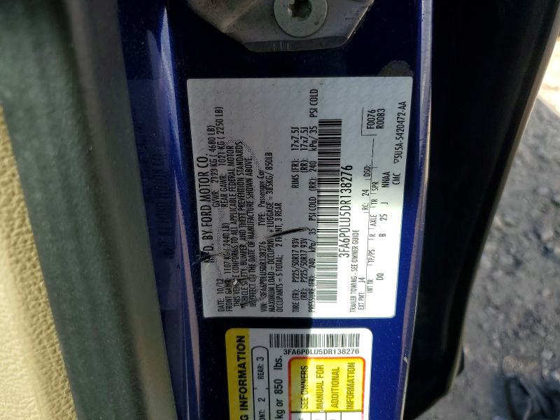 Aukcja sprzedaży 2013 Ford Fusion, vin: 3FA6P0LU5DR138276, numer aukcji: 65698006