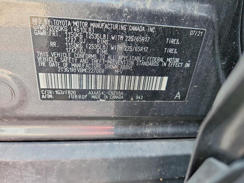 2021 Toyota Rav4 მანქანა იყიდება აუქციონზე, vin: 2T3G1RFV8MC227068, აუქციონის ნომერი: 66199766