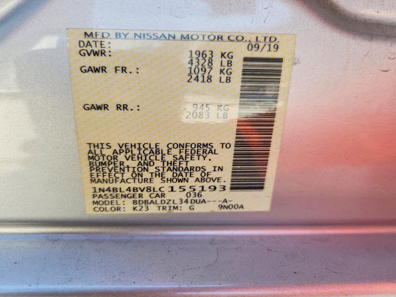 Aukcja sprzedaży 2020 Nissan Altima, vin: 1N4BL4BV8LC155193, numer aukcji: 65668516