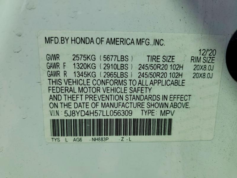 Aukcja sprzedaży 2020 Acura Mdx, vin: 5J8YD4H57LL056309, numer aukcji: 65924896
