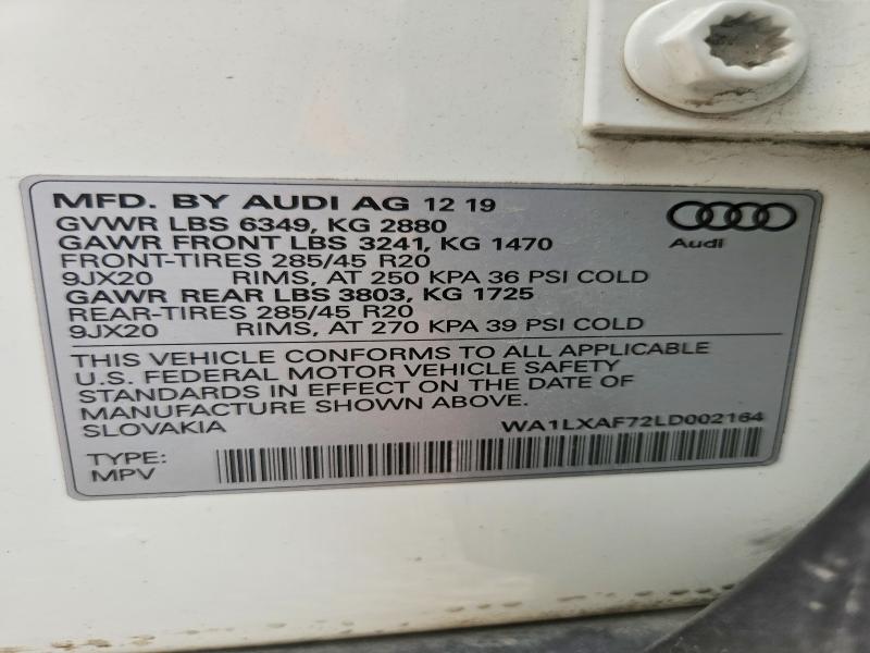 2020 Audi Q7 მანქანა იყიდება აუქციონზე, vin: WA1LXAF72LD002164, აუქციონის ნომერი: 64556686