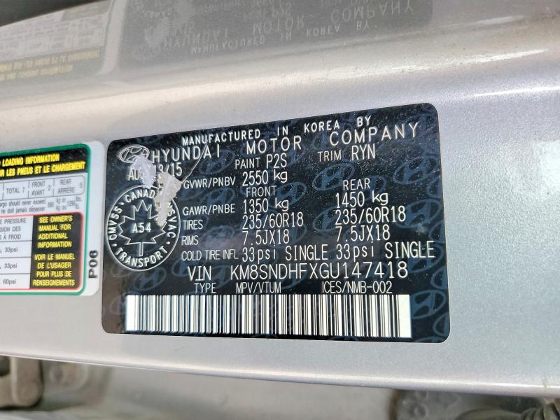 Aukcja sprzedaży 2016 Hyundai Santa Fe, vin: KM8SNDHFXGU147418, numer aukcji: 64428626