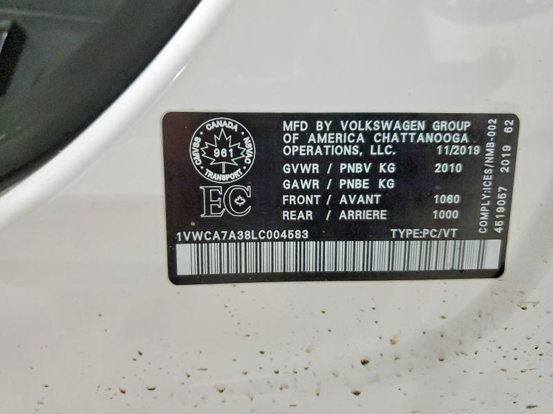 Продаж на аукціоні авто 2020 Volkswagen Passat, vin: 1VWCA7A38LC004583, номер лоту: 66478976