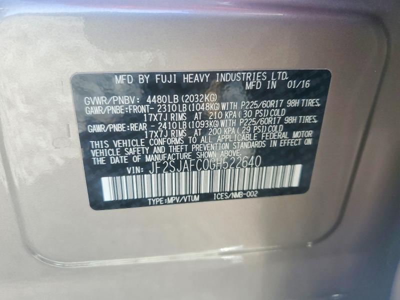 63498046 :رقم المزاد ، JF2SJAFC0GH522640 vin ، 2016 Subaru Forester مزاد بيع
