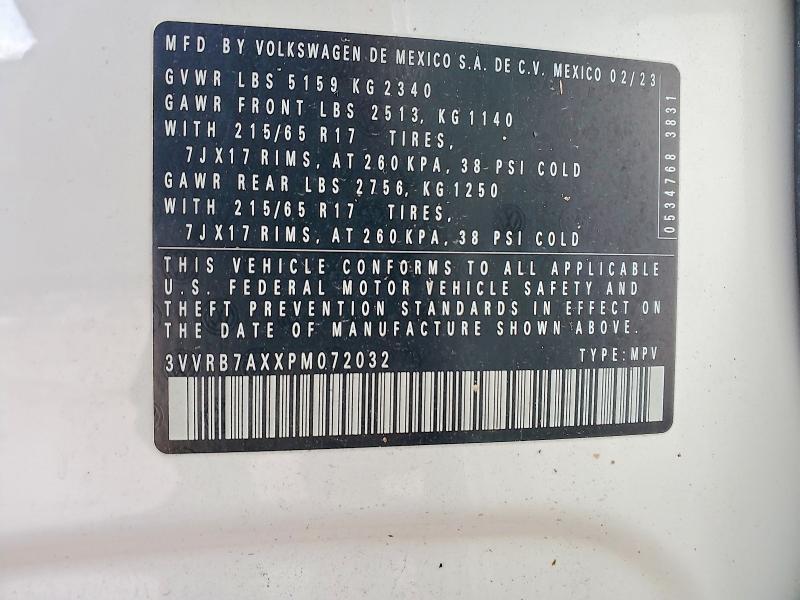 Aukcja sprzedaży 2023 Volkswagen Tiguan, vin: 3VVRB7AXXPM072032, numer aukcji: 64456336