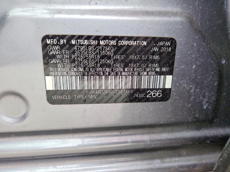 Продажа на аукционе авто 2018 Mitsubishi Outlander, vin: JA4AD2A30JZ043449, номер лота: 66074276
